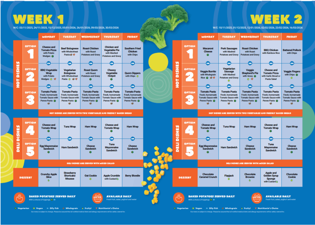 Chartwells Autumn menu - Week 1/2