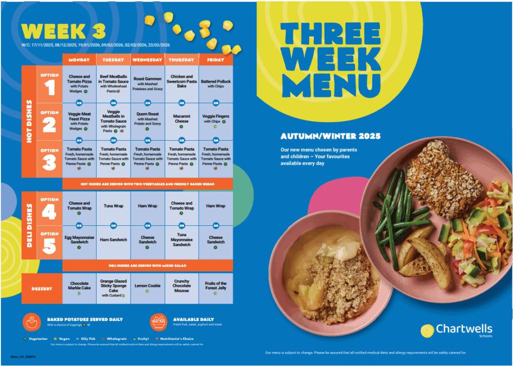 Chartwells Autumn menu - Week 3